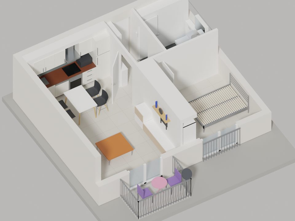 Maquette 3D de l'appartement d'Ettelbruck vue de haut