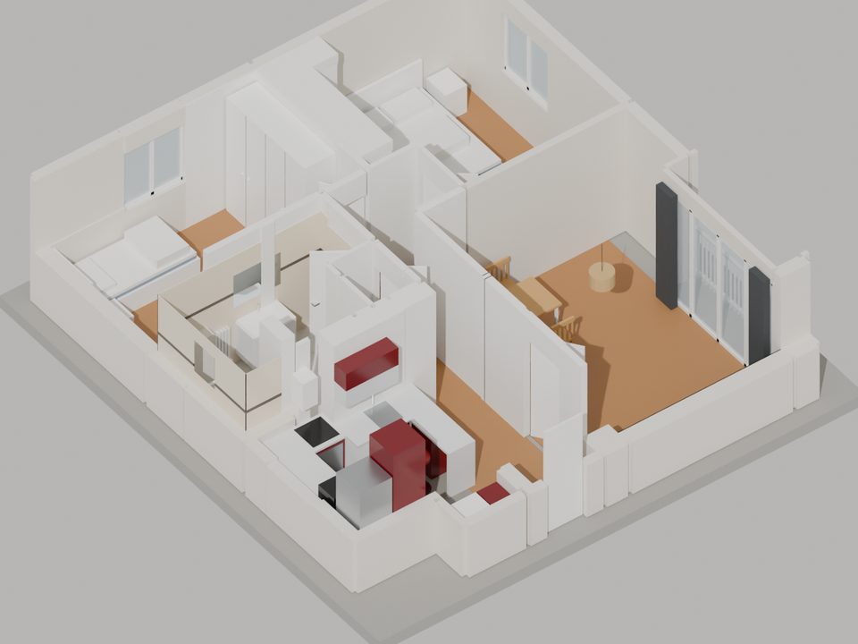 Maquette 3D de l'appartement de Vitry-sur-Seine vue de haut